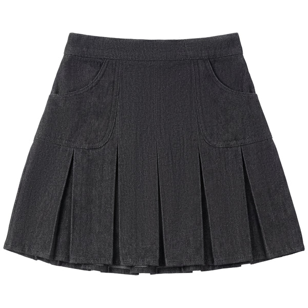 DENIM BOX PLEAT SKIRT - Pompomme-shop
