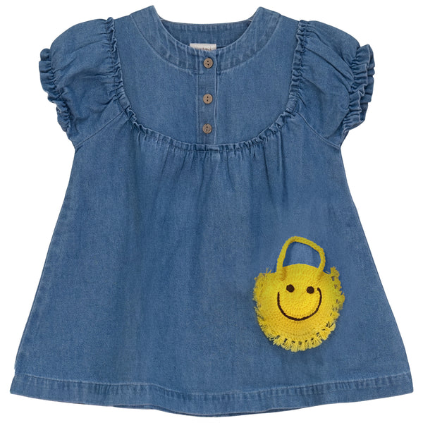 denim dress with pom poms Polly Denim Dress Vestique