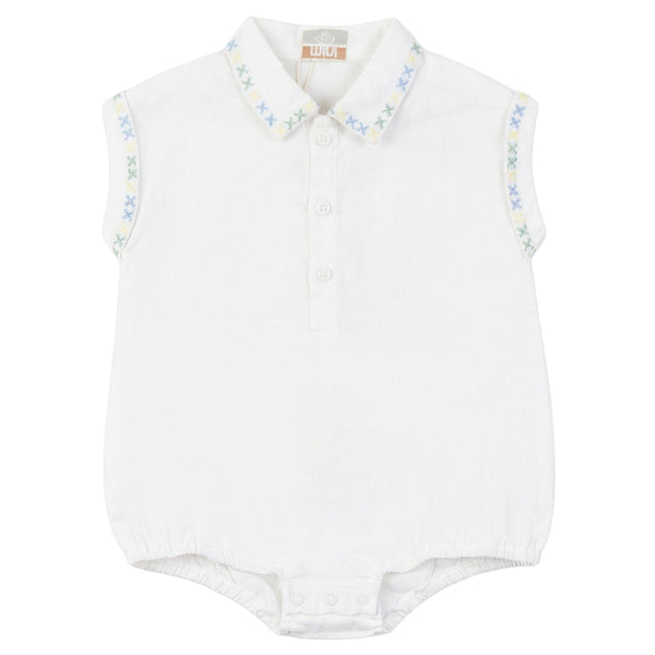 CROSS STITCHED EMBROIDERED LINEN ROMPER BB - Pompomme-shop