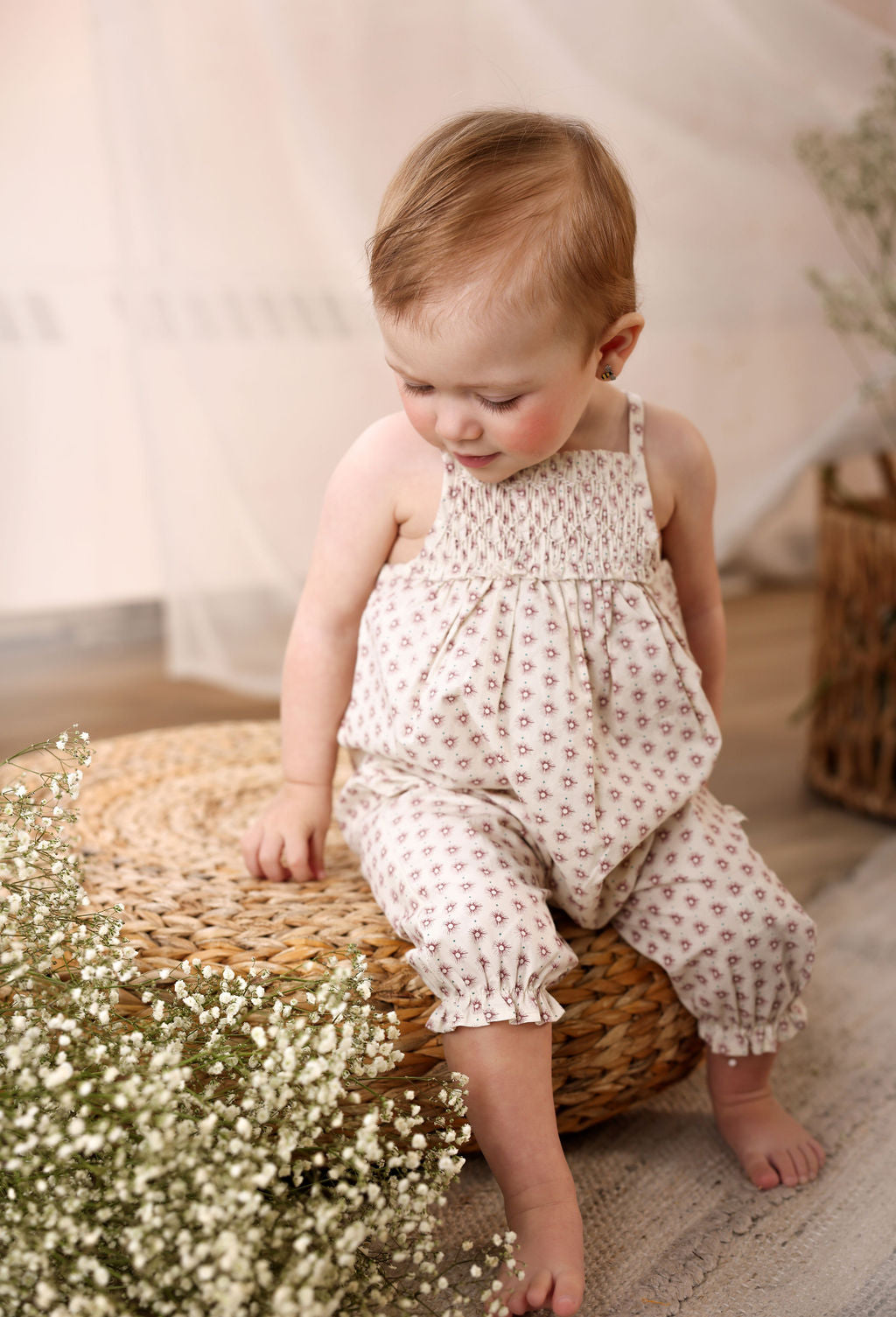 PRINTED SMOCKED LONG ROMPER