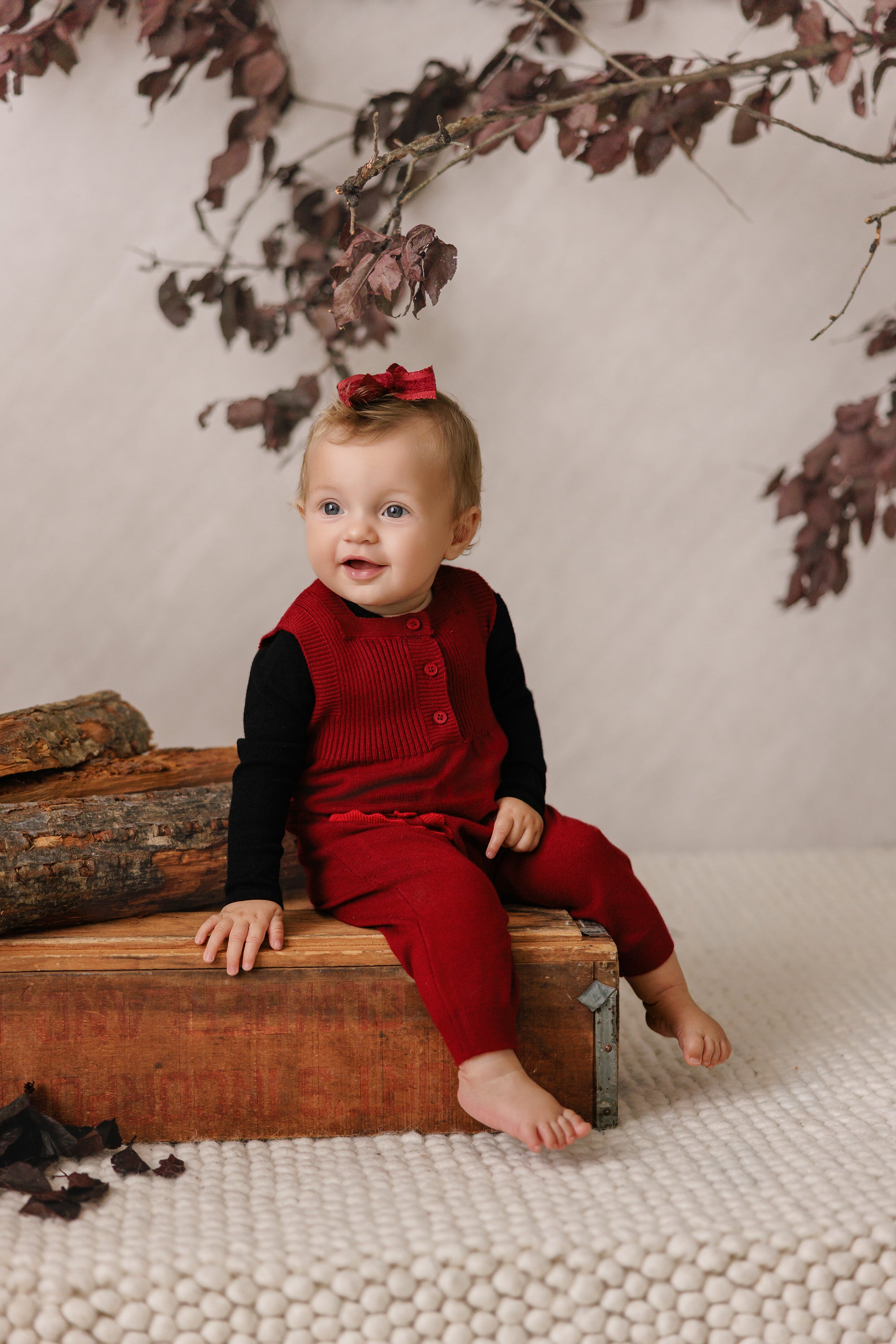 TONAL RED KNIT ROMPER