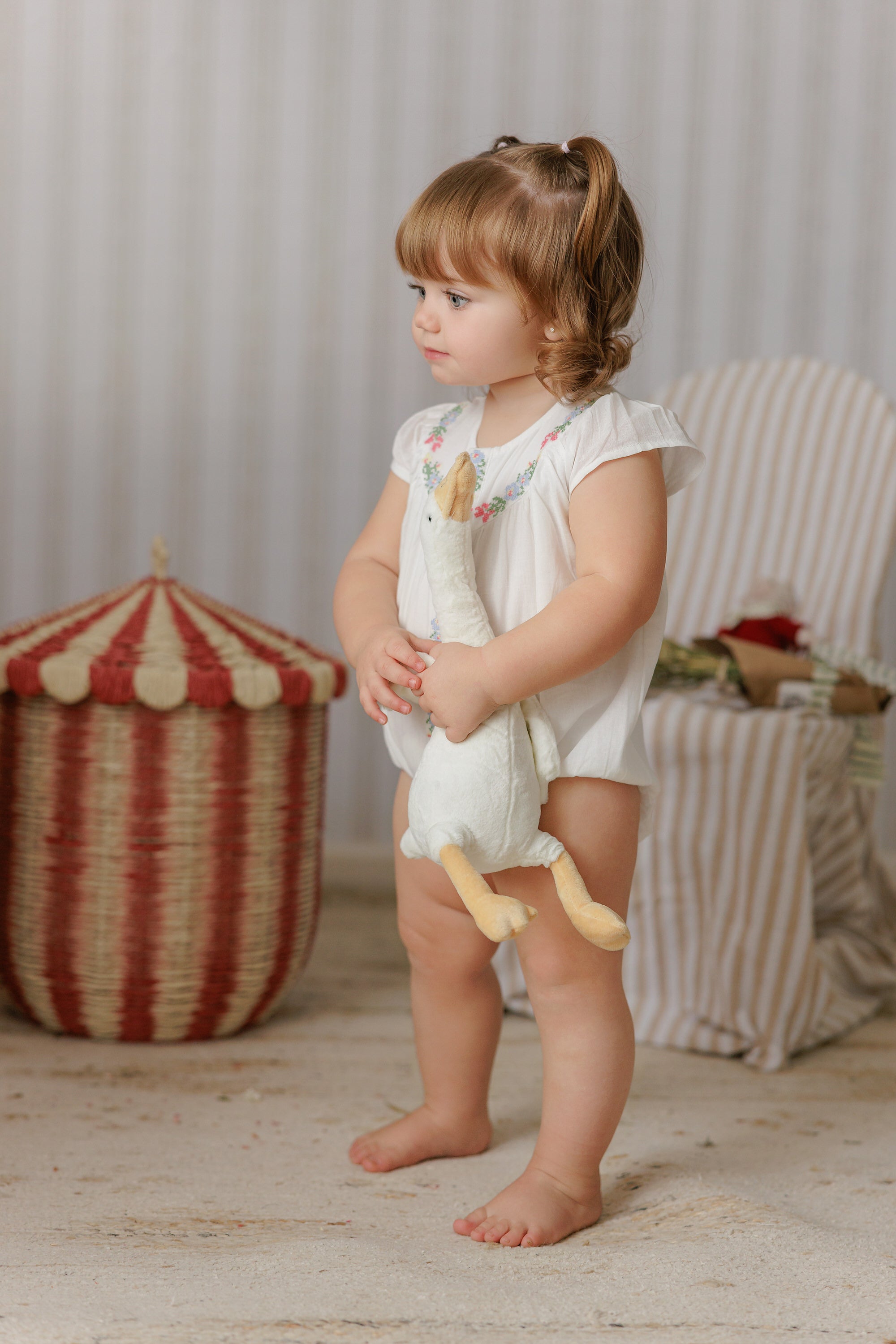 CROSS STITCHED EMBROIDERED LINEN ROMPER BG