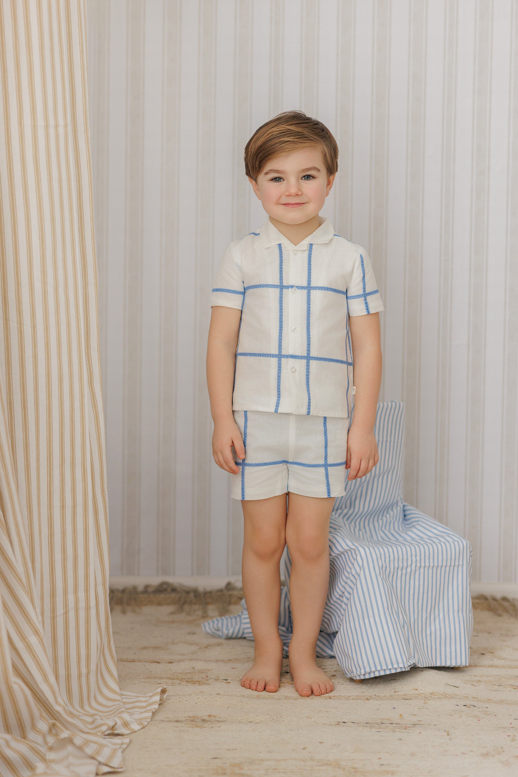 PLAID EMROIDERED DETAIL SHIRT SET