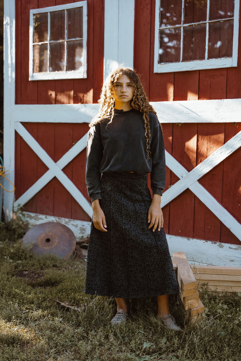 DENIM LEOPARD SKIRT