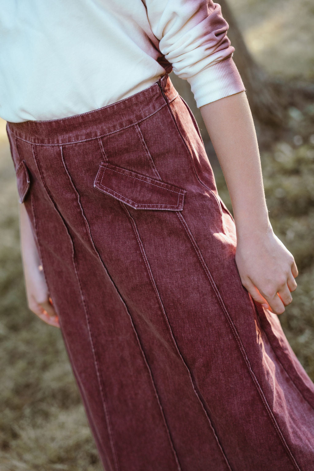 DENIM PANEL MIDI SKIRT