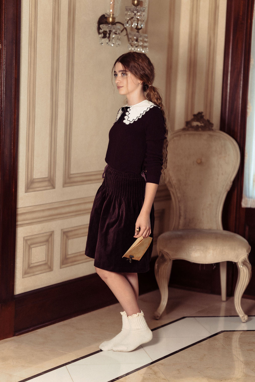 SIDE TIE VELVET SKIRT