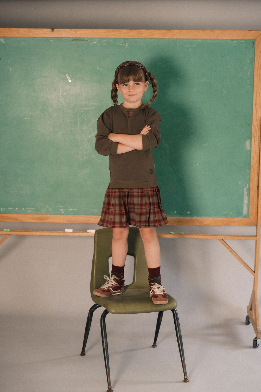 PLAID SKIRT SWEAT DRESS