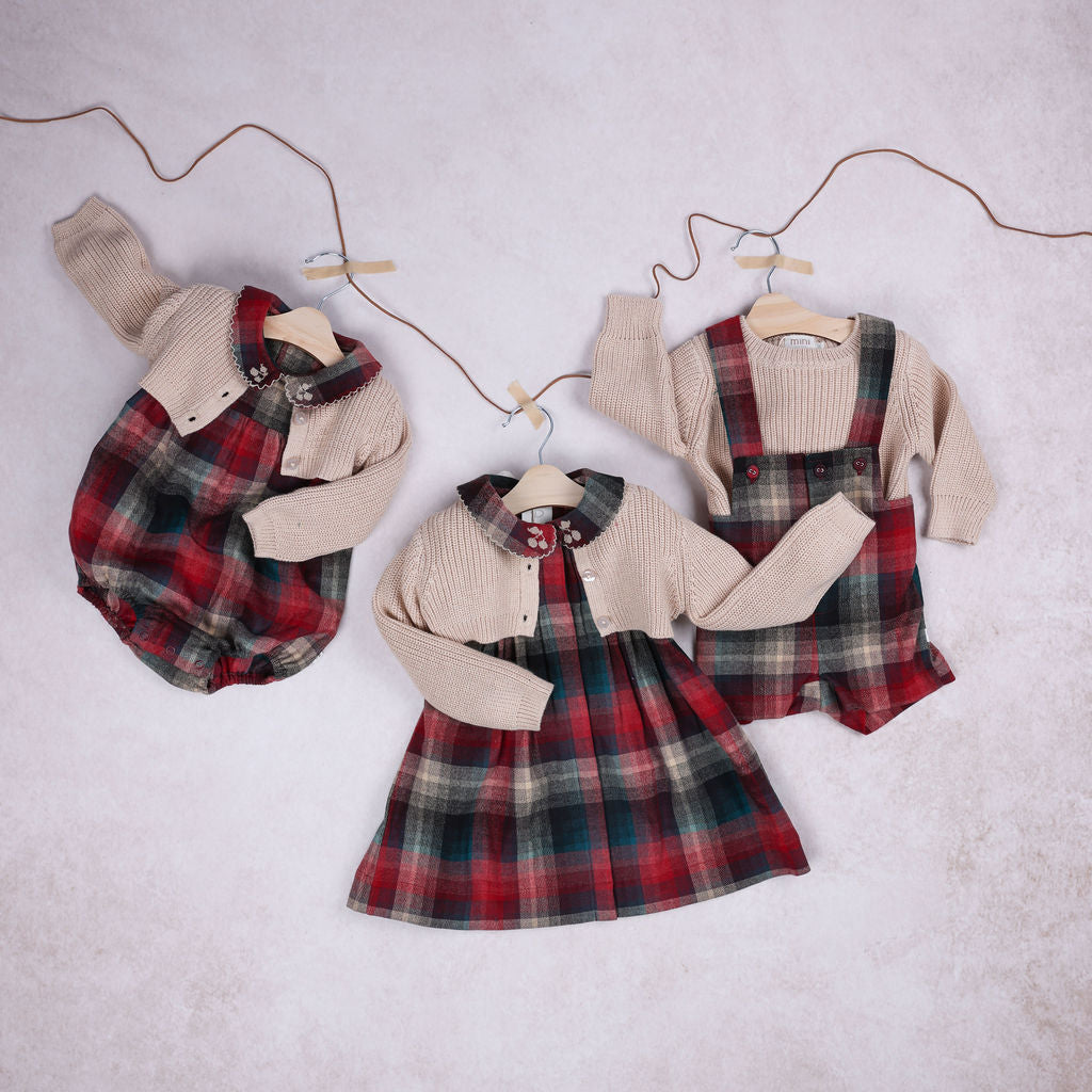 EMBROIDERED TRIM PLAID DRESS