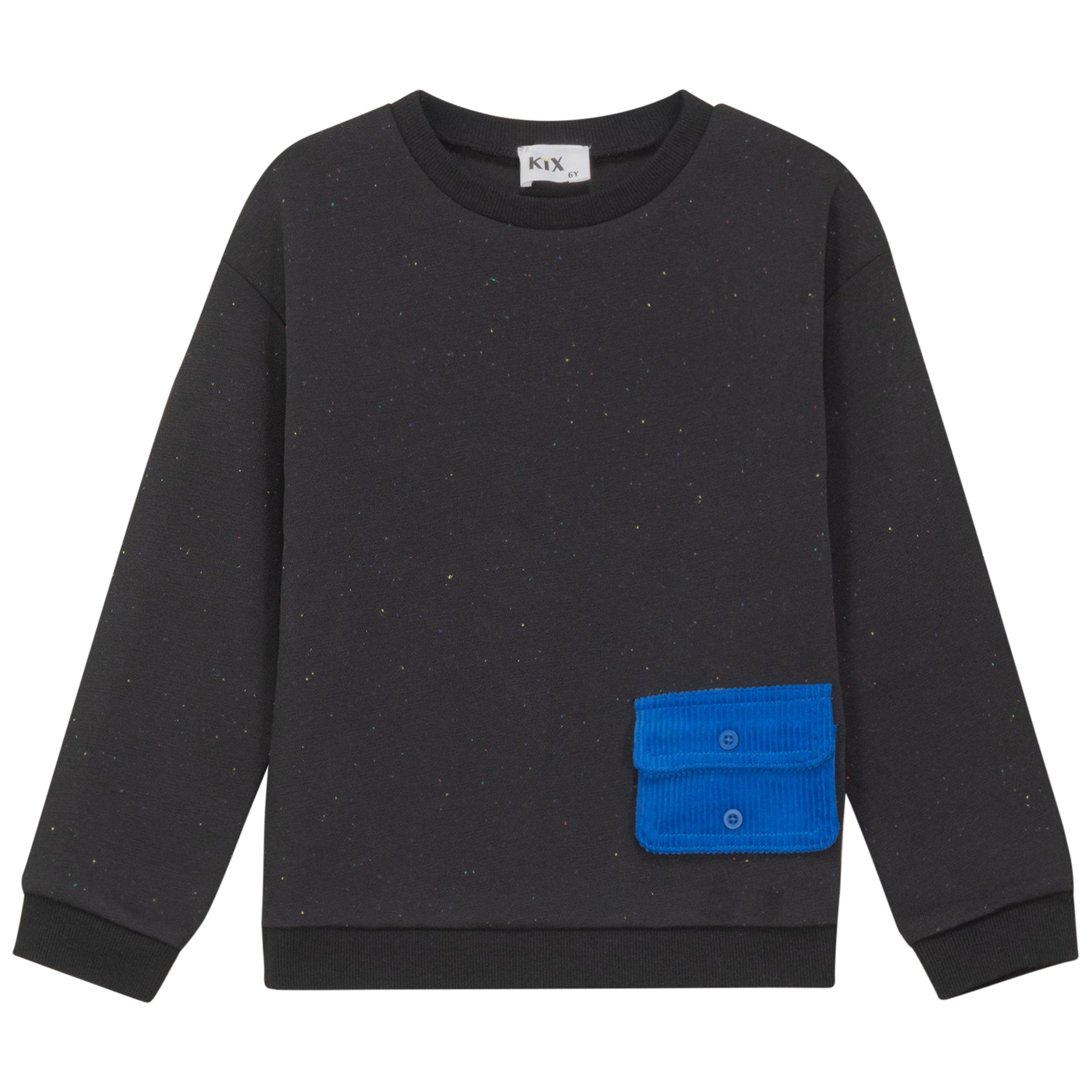 CORDUROY POCKET FLAP SPECKLED SWEATSHIRT