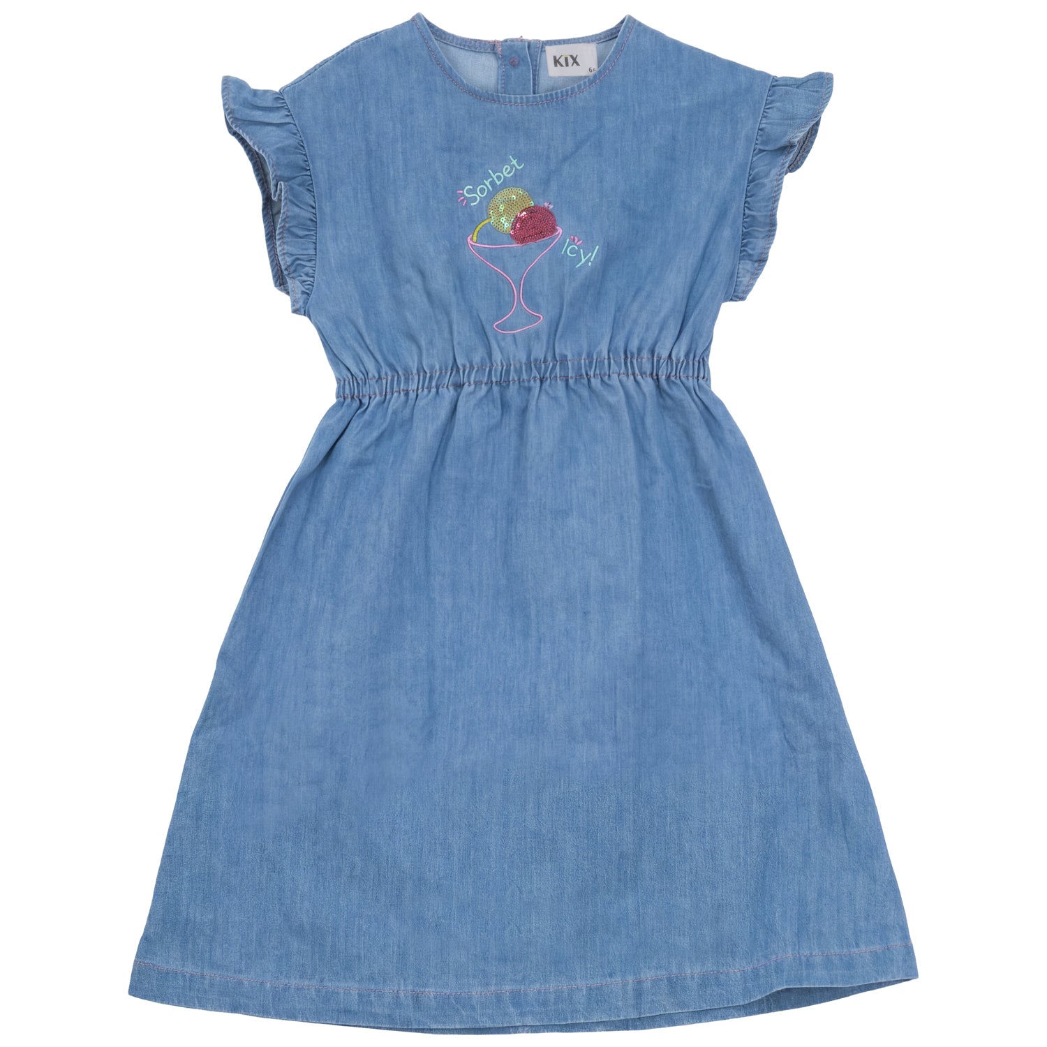 DENIM SORBET FRILL SLEEVE DRESS