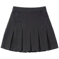 DENIM BOX PLEAT SKIRT - Pompomme-shop