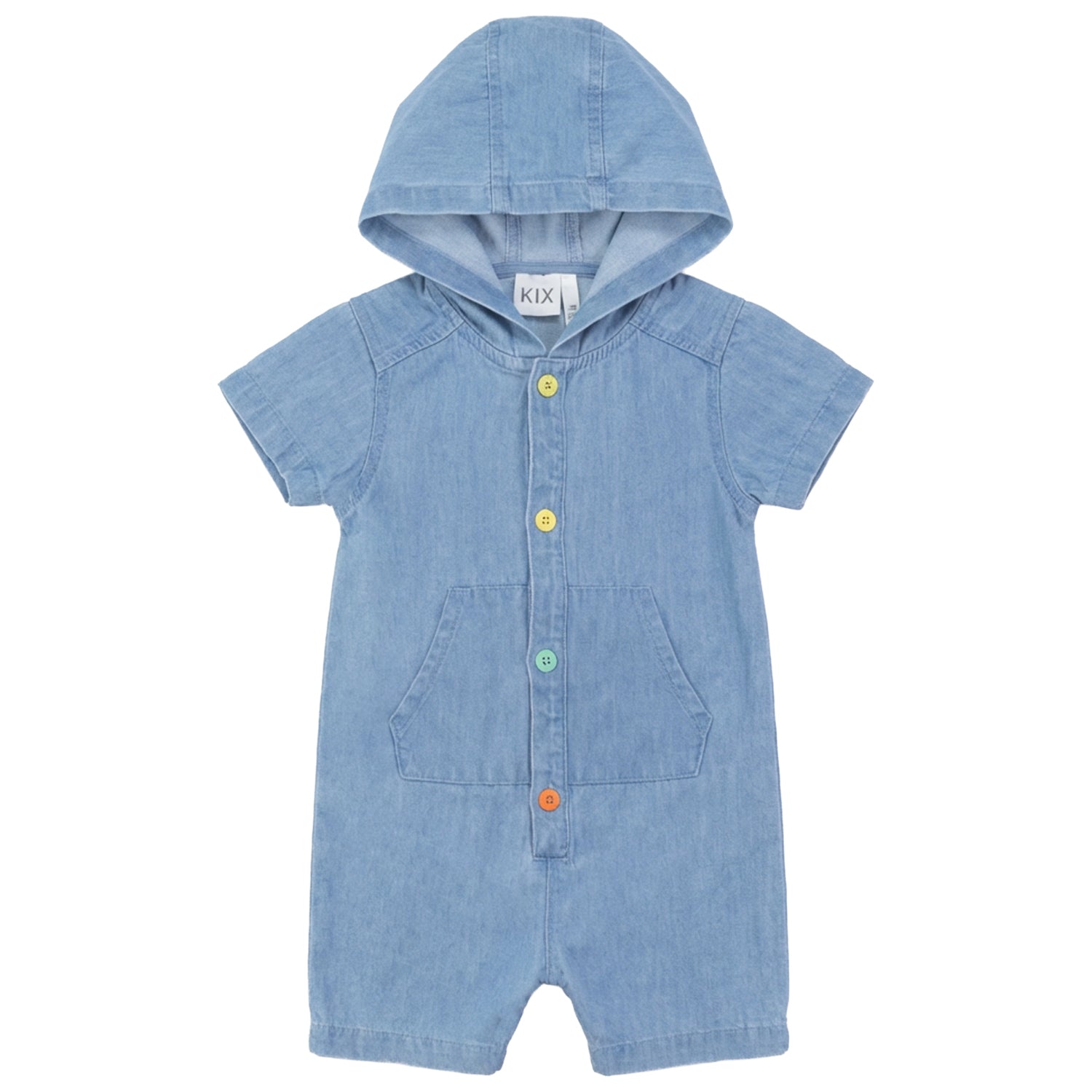 DENIM COLORED BUTTONS ROMPER