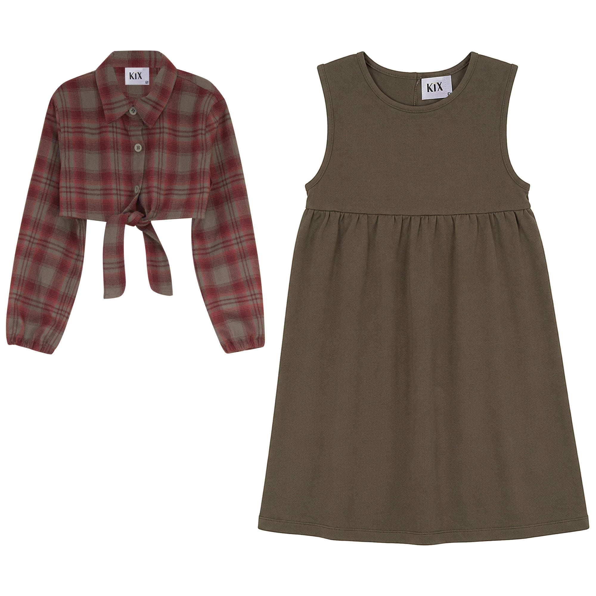 DRESS WITH ATTACHED PLAID SHIRT Sizes 6Y-12Y