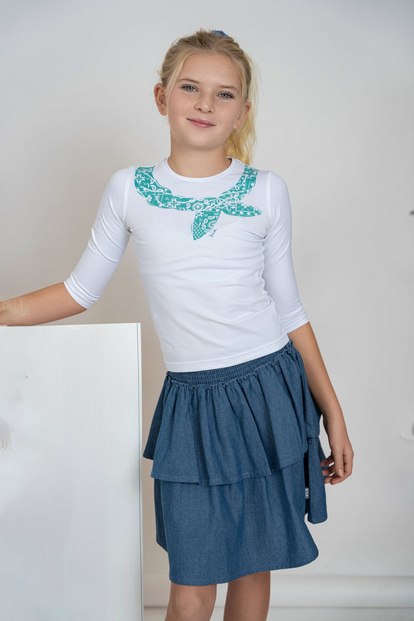 DENIM BOX PLEAT SKIRT - Pompomme-shop