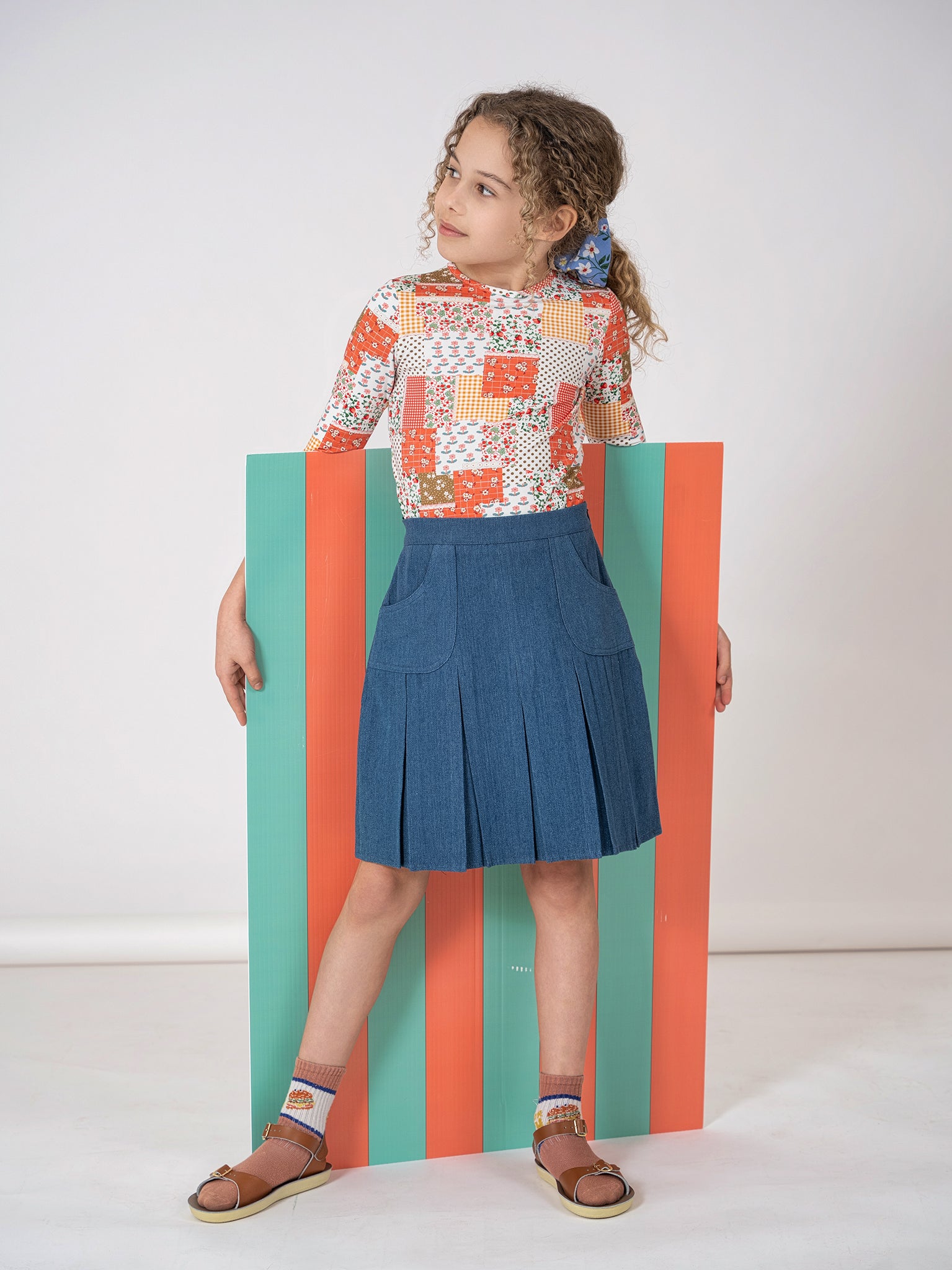 DENIM BOX PLEAT SKIRT