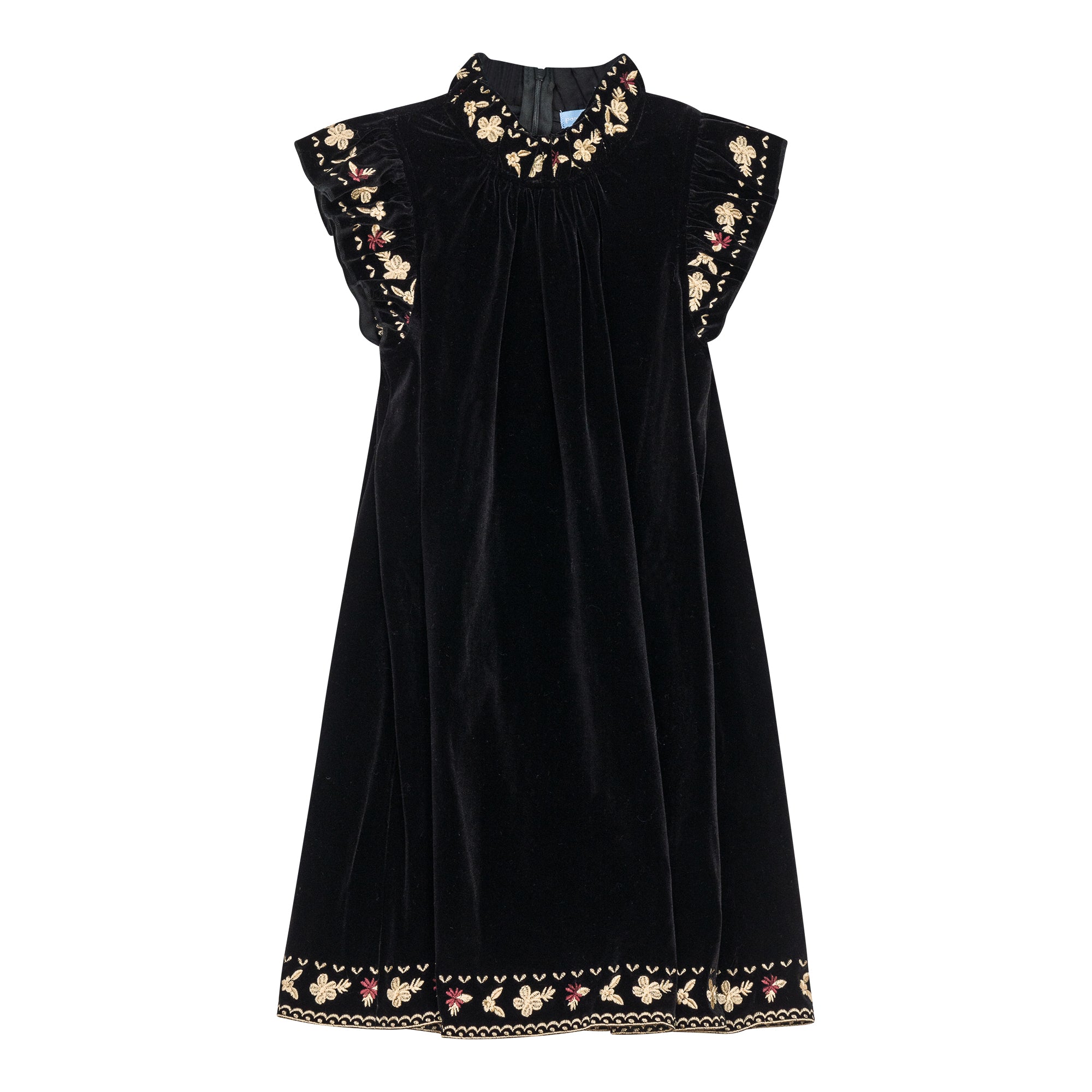 EMBROIDERED DETAIL VELVET DRESS