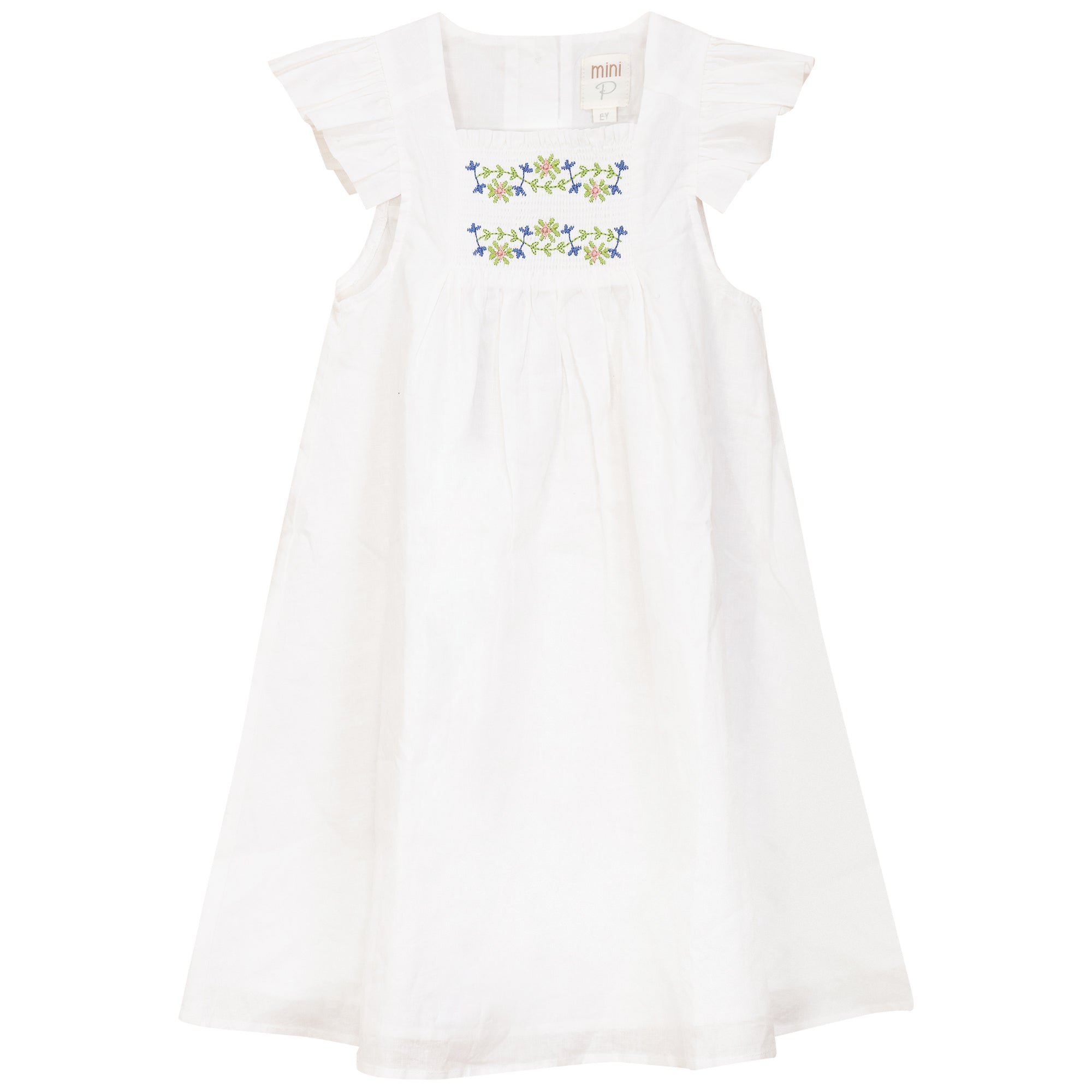 EMBROIDERY SMOCKED LINEN DRESS