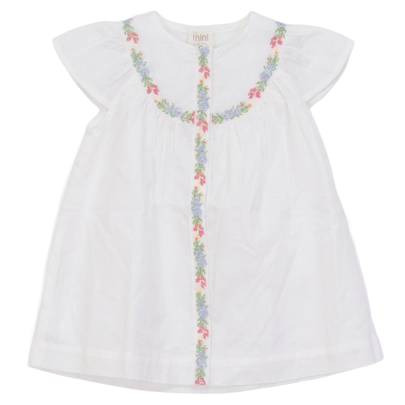 CROSSED STITCHED EMBROIDERED LINEN DRESS