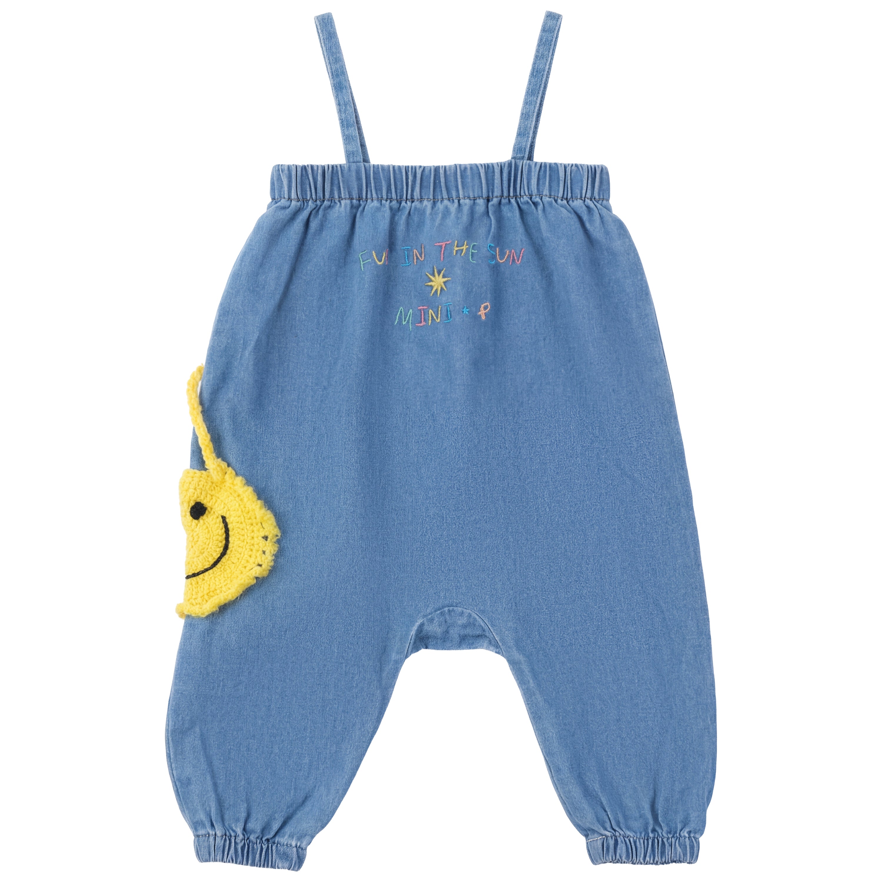 CROCHET APPLIQUE DENIM ROMPER