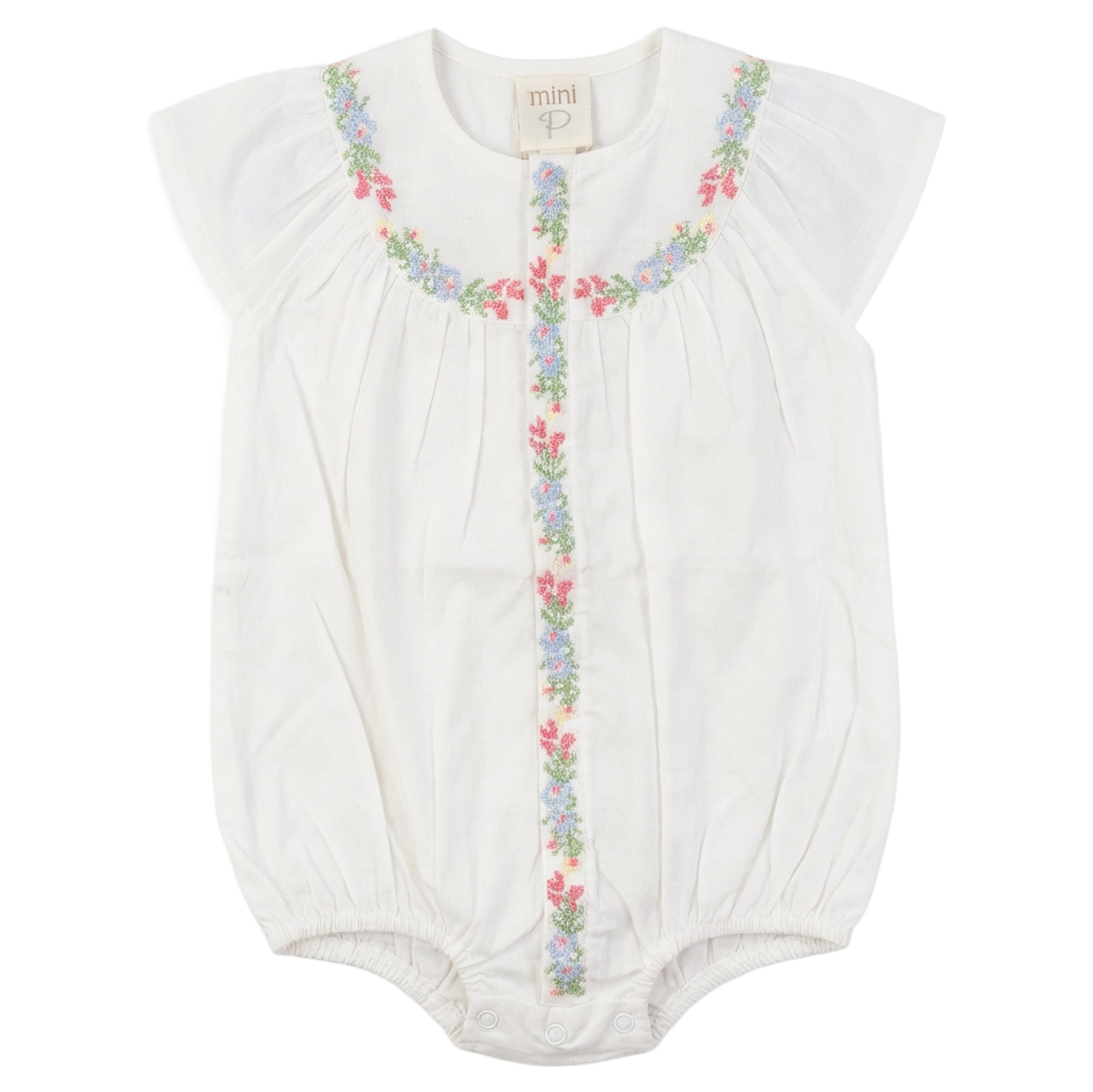 CROSS STITCHED EMBROIDERED LINEN ROMPER BG