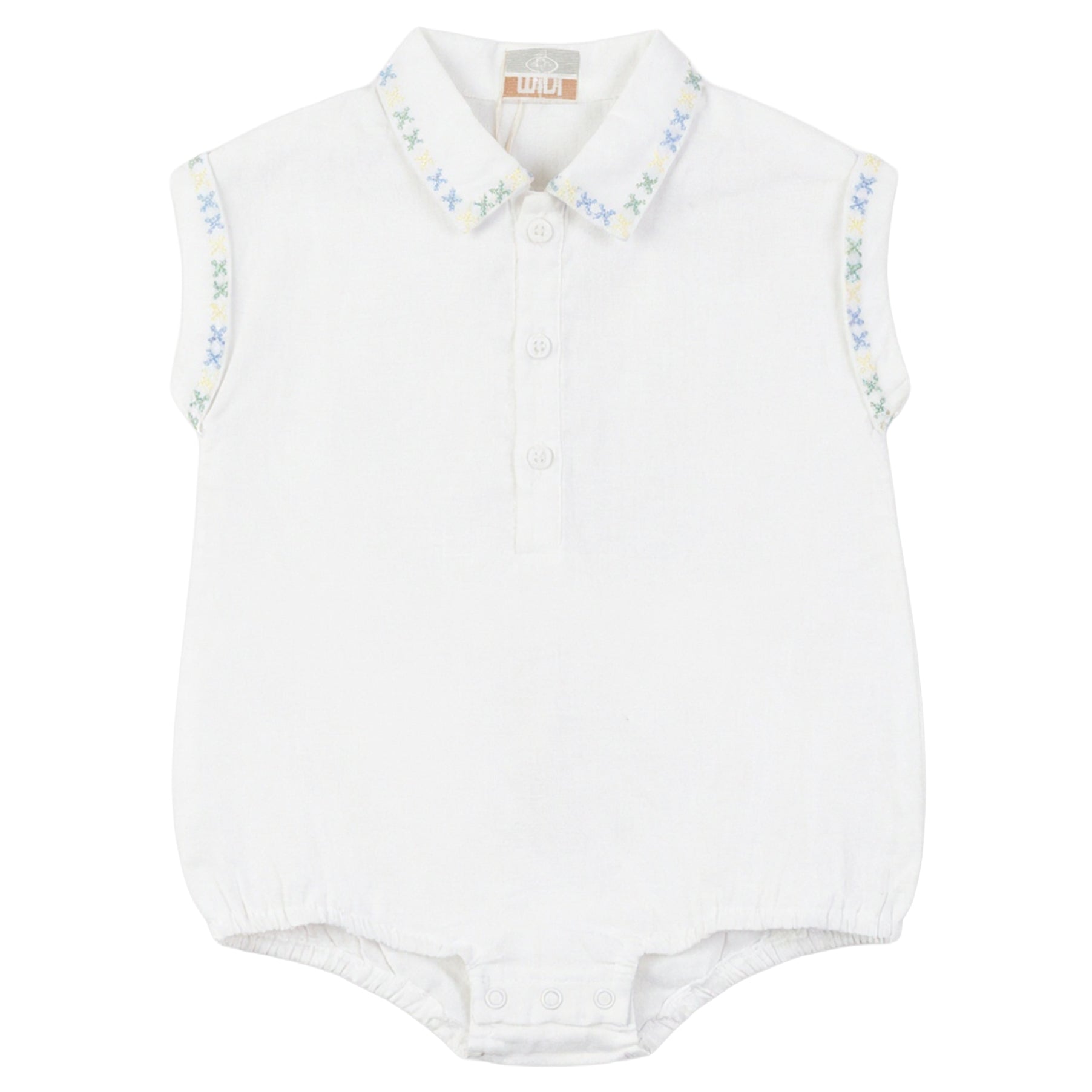 CROSS STITCHED EMBROIDERED LINEN ROMPER BB