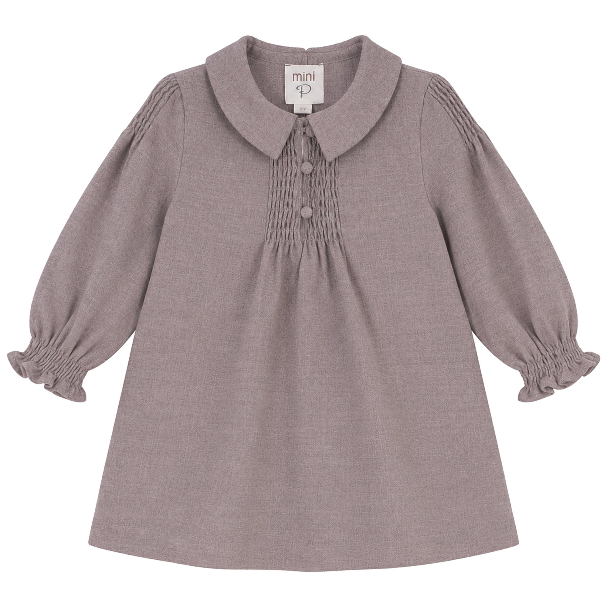 SMOCK DETAIL WOOL DRESS