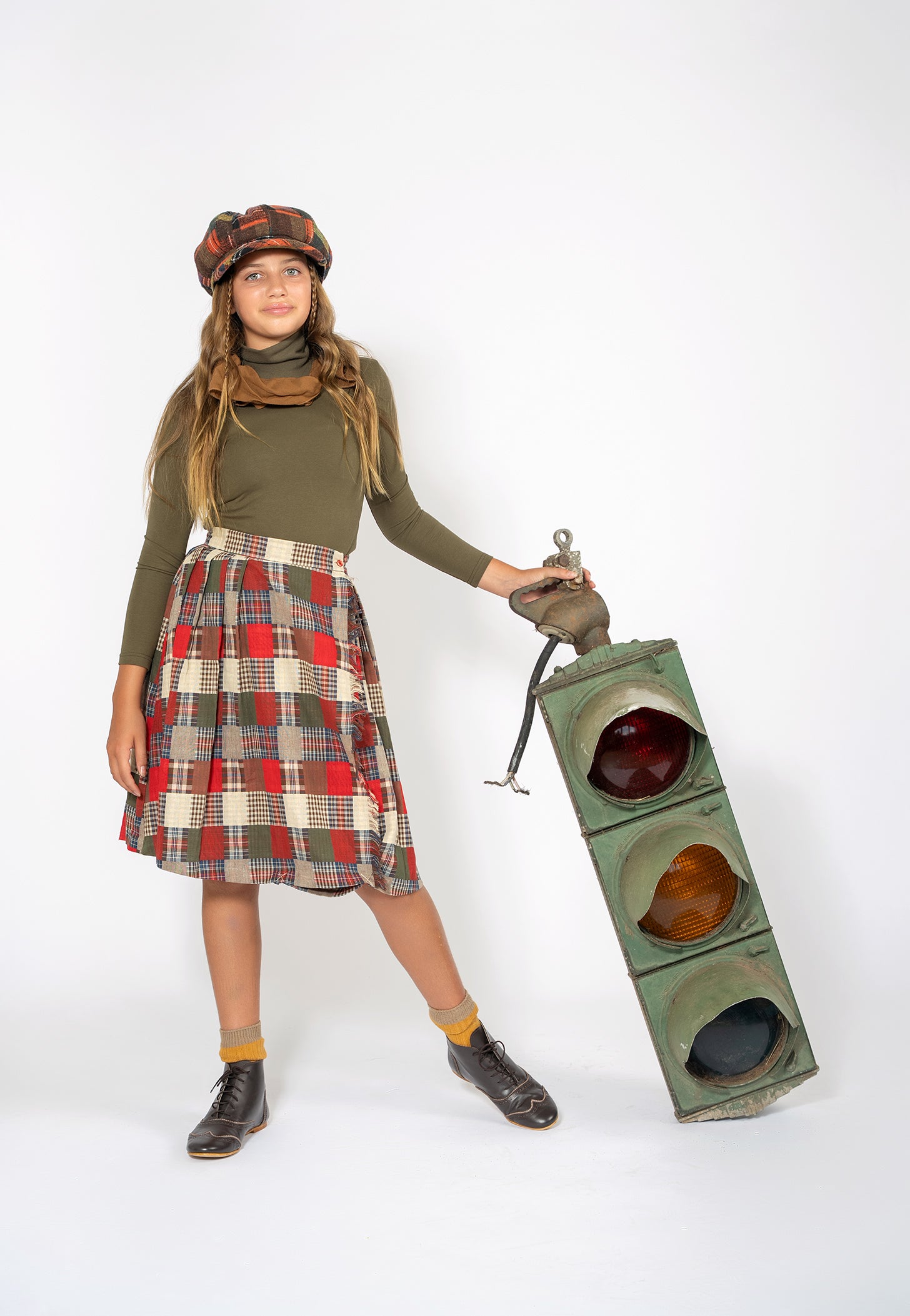 PATCH PLAID SKIRT