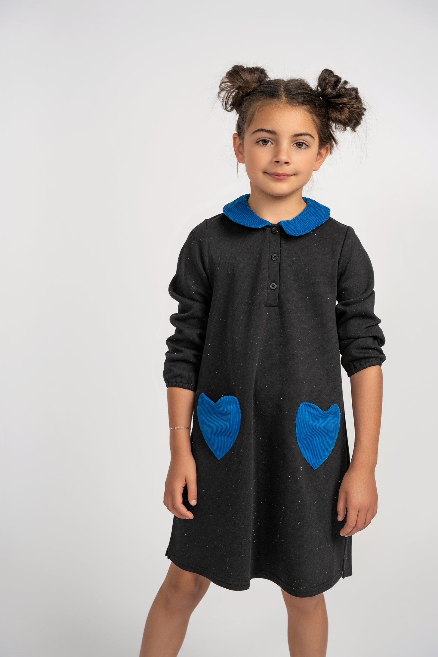 CORDUROY COLLAR SPECKLED DRESS