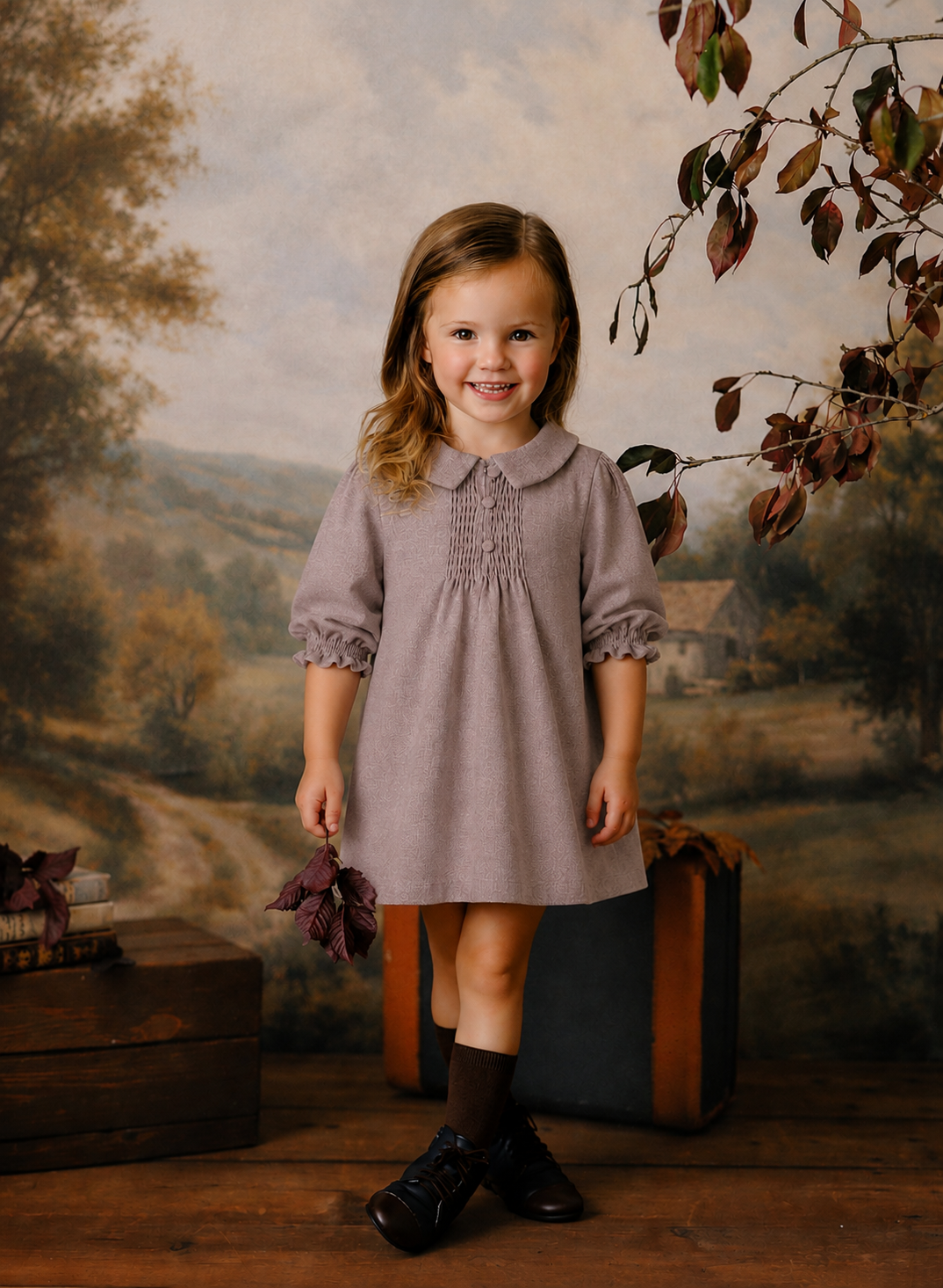 SMOCK DETAIL WOOL DRESS